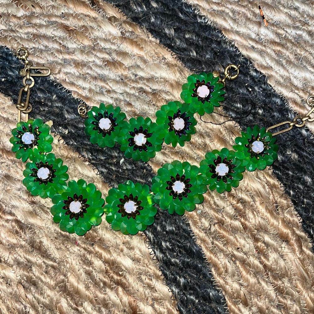 J. Crew green zinnia flower necklace and bracelet lot